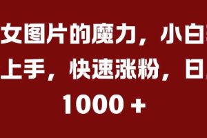 美女图片的魔力,小白轻松上手,快速涨粉,日入几张【揭秘】网赚项目-副业赚钱-互联网创业-资源整合三网合壹|项目站