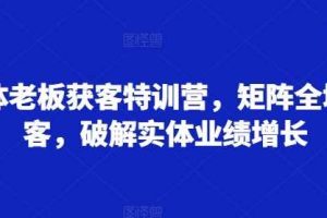 实体老板获客特训营,矩阵全域获客,破解实体业绩增长网赚项目-副业赚钱-互联网创业-资源整合三网合壹|项目站
