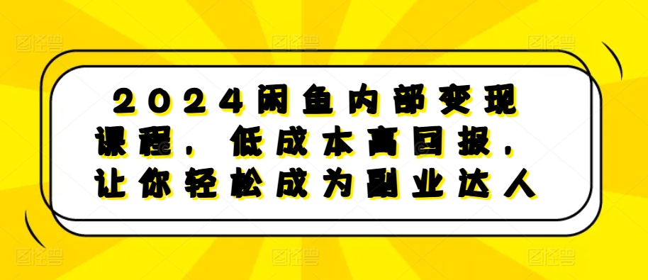 2024闲鱼内部变现课程,低成本高回报,让你轻松成为副业达人网赚项目-副业赚钱-互联网创业-资源整合三网合壹|项目站