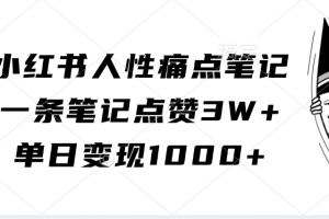 小红书人性痛点笔记,一条笔记点赞3W+,单日变现1000+网赚项目-副业赚钱-互联网创业-资源整合三网合壹|项目站