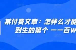 某付费文章:怎样么才能赚人到生的第个一一百W?网赚项目-副业赚钱-互联网创业-资源整合三网合壹|项目站