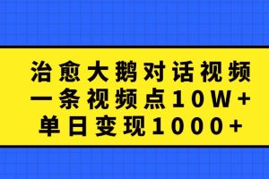 治愈大鹅对话视频,一条视频点赞 10W+,单日变现1000+网赚项目-副业赚钱-互联网创业-资源整合三网合壹|项目站