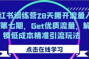小红书训练营28天撕开流量入口第七期,Get优质流量,解锁低成本精准引流玩法网赚项目-副业赚钱-互联网创业-资源整合三网合壹|项目站