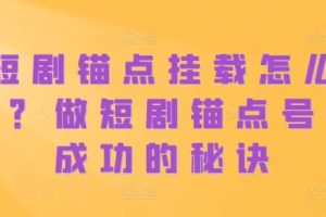 短剧锚点挂载怎么做?做短剧锚点号必成功的秘诀网赚项目-副业赚钱-互联网创业-资源整合三网合壹|项目站