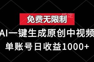 （13198期）免费无限制，AI一键生成原创中视频，单账号日收益1000+网赚项目-副业赚钱-互联网创业-资源整合三网合壹|项目站