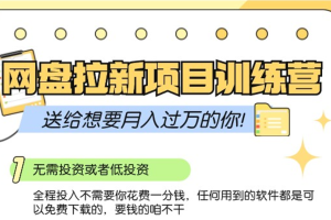 网盘拉新训练营3.0;零成本公域推广大作战,送给想要月入过万的你网赚项目-副业赚钱-互联网创业-资源整合三网合壹|项目站