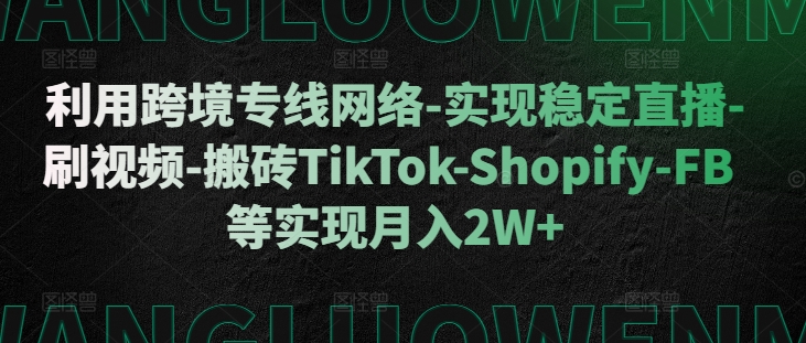 利用跨境专线网络-实现稳定直播-刷视频-搬砖TikTok-Shopify-FB等实现月入2W+【揭秘】网赚项目-副业赚钱-互联网创业-资源整合三网合壹|项目站