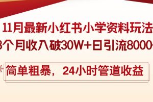 (13234期)11月份最新小红书小学资料玩法,8个月收入破30W+日引流8000+,简单粗暴…网赚项目-副业赚钱-互联网创业-资源整合三网合壹|项目站