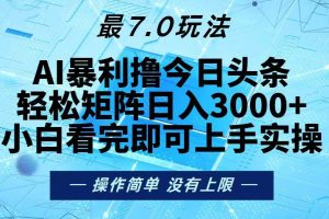 （13219期）今日头条最新7.0玩法，轻松矩阵日入3000+网赚项目-副业赚钱-互联网创业-资源整合三网合壹|项目站