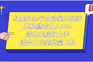 红果打金半自动暴力玩法，单机稳定日入30+，简单无脑好上手，适合工作室批量上机网赚项目-副业赚钱-互联网创业-资源整合三网合壹|项目站