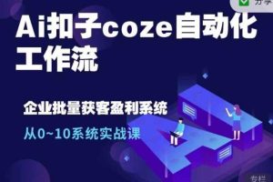 Ai扣子coze自动化工作流，从0~10系统实战课，10个人的工作量1个人完成网赚项目-副业赚钱-互联网创业-资源整合三网合壹|项目站