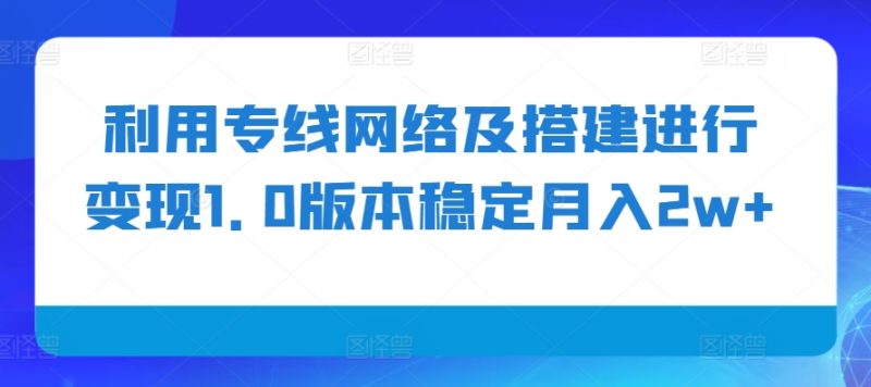 利用专线网络及搭建进行变现1.0版本稳定月入2w+【揭秘】网赚项目-副业赚钱-互联网创业-资源整合三网合壹|项目站