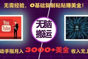 无需经验,0基础复制粘贴赚美刀,动动手指,月入3000+刀,无上限【揭秘】网赚项目-副业赚钱-互联网创业-资源整合三网合壹|项目站